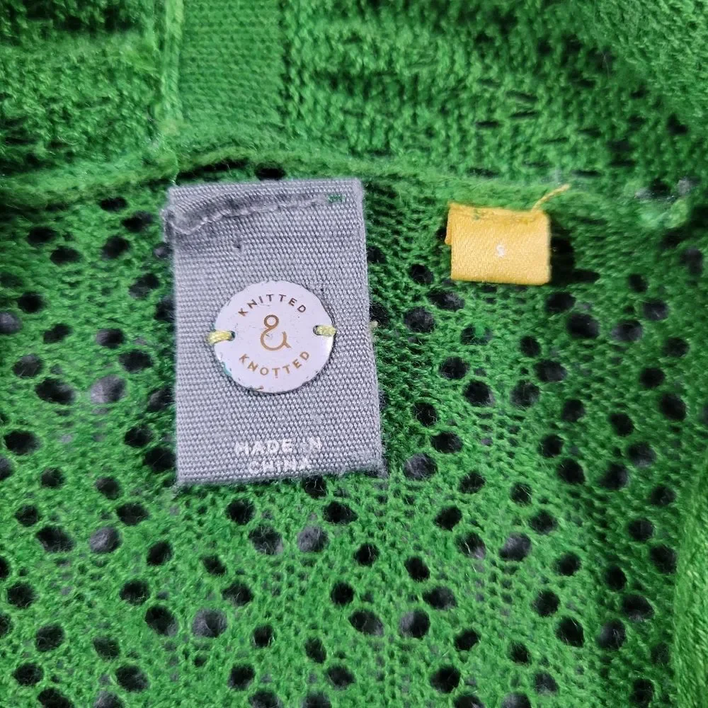 Knitted & Knotted | Green Linen Blend Tie Cardigan Bohemian Fairy Goblincore S